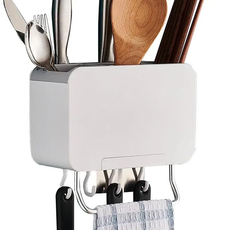 

Wall Self Adhesive Spoon Fork Chopstick Storage Holder Box Towel Hanger Hooks Knife Block Holder Kitchen Storage Organizer