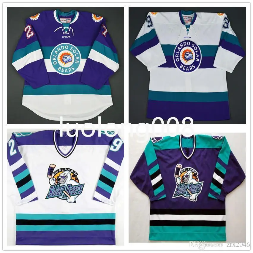 

Custom Orlando Solar Bears Eric Faille David Bell Hockey Jersey Embroidery Stitched Customize any number and name Jerseys