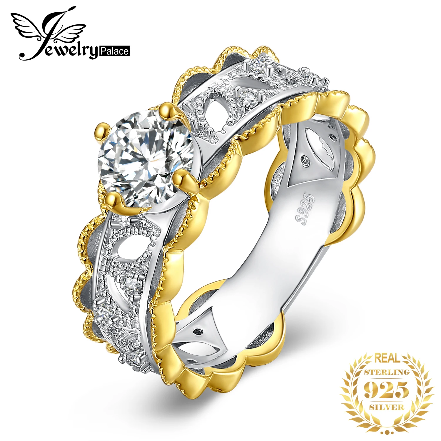 JewelryPalace полые цветок Два тонированное 1.9ct кубического циркония Anniverary обещание Свадебные Обручение кольцо стерлингового серебра 925