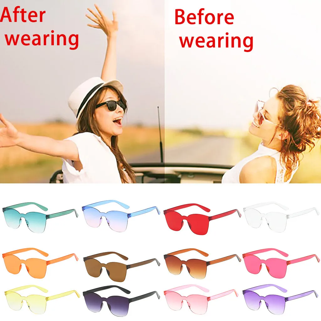

Candy-Colored Sexy Retro Round Sunglasses Frameless One-Piece Jelly Transparent Sun Glasses Men Women Vintage Modis Oculos 2020