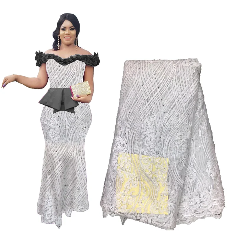 

Best Selling African French Beaded Lace Fabric Lace White Lace Fabric Nigerian Tulle Lace Fabrics for Wedding Dress 2019