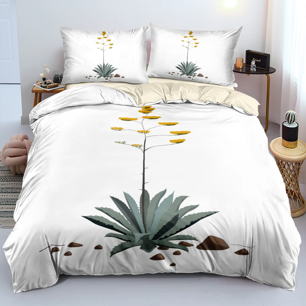 

White Simple Cactus Bedding Set Quilt/Blanket Cover Set Twin Queen King Size Duvet Cover Set Soft Bed Linen for Kid Child Adult