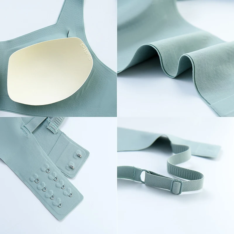 SofbeauFor  Women Underwear  No Trace No Steel Ring One Piece  Vest-style Bra Big Breasts Gathered Pure Color Bra And Briefs Set