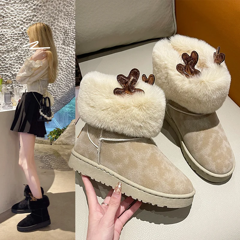 

New Cute Elk Shape Fashion Snow Boots Fall Winter Plush Keeps Warm Women's Boots Thickened Non-slip Bottom Shoes for Women 2021
