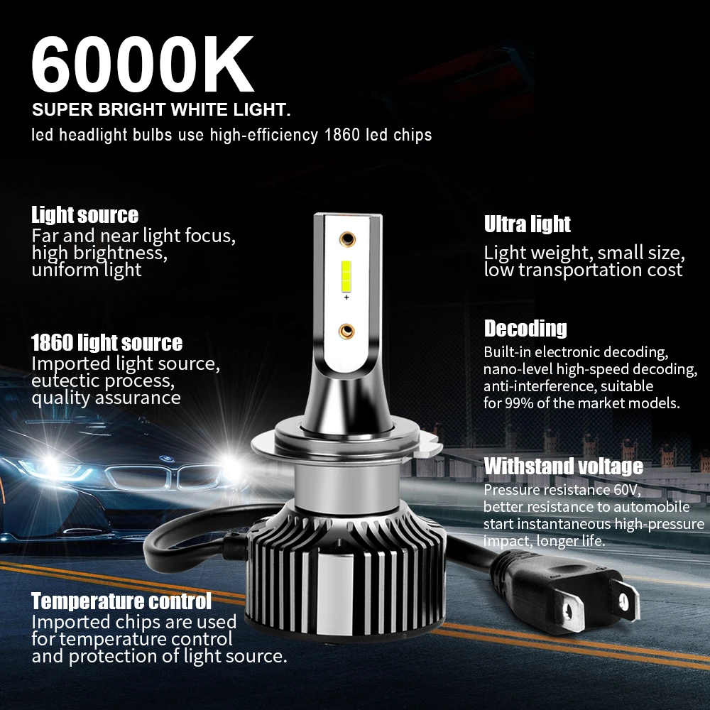 Zdata H7 светодиодный H4 лампы H1 H3 H11 H13 9004 9007 лампы для авто фары Ходовые фары 6500K 12V авто мотоцикл противотуманные фары