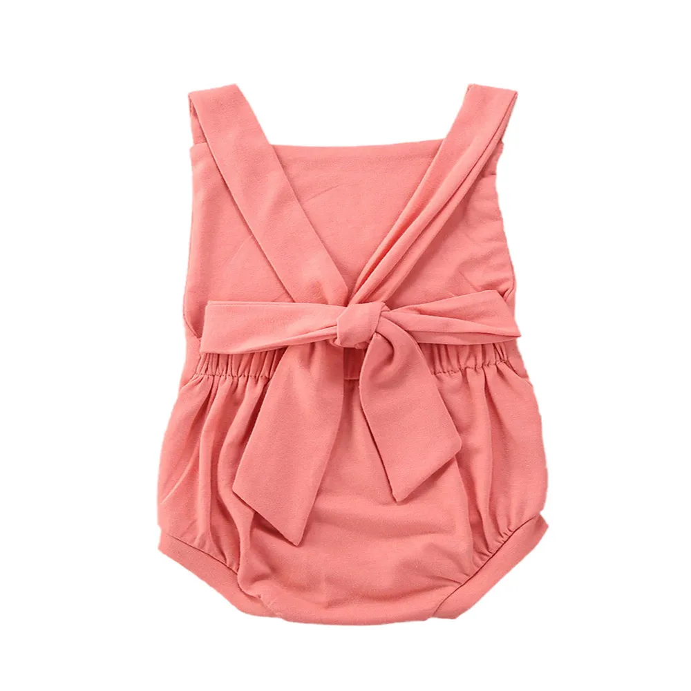 

0-24M Newborn Infant Baby Girls Sleeveless Rainbow Pattern Bodysuits Back Straps Hollow Back Design Jumpsuit Summer Playsuits