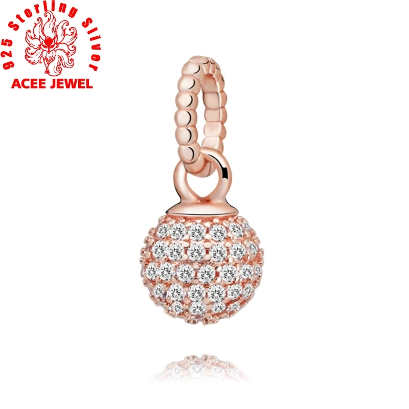 

2020 New Valentine's 100% 925 Sterling Silver Beads Pave Ball Pendant Charm fit Original pandora Bracelets Women DIY Jewelry