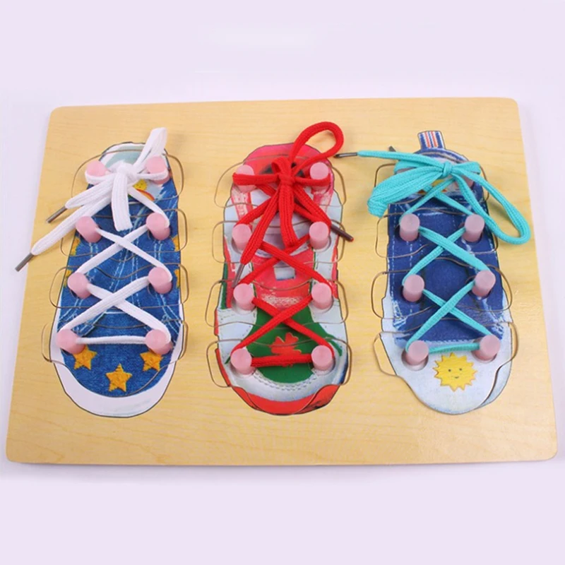 Монтессори материал сенсорная обувь шнуровка головоломка Развивающие