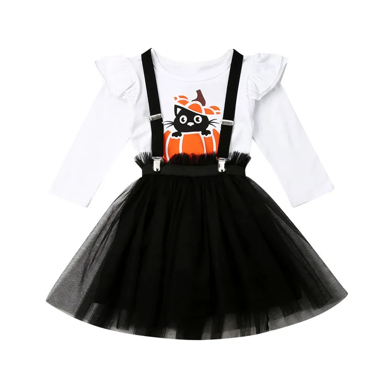 2 шт. для малышей маленьких девочек на Хэллоуин футболка с коротким и широким