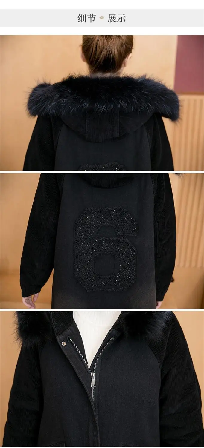 

Vintage Denim Cotton Jacket Women's Mid-length 2020 Autumn Winter Hooded Parkas Korean Loose Plus Velvet Thick Jeans Cotton Coat