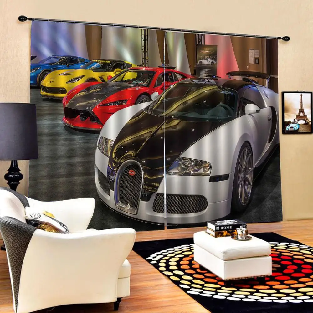 Custom Blue yellow red white Car Photo Curtain Digital Print For Living room Bedroom Blackout Drapes Sets (Left and Right Side) | Дом и сад