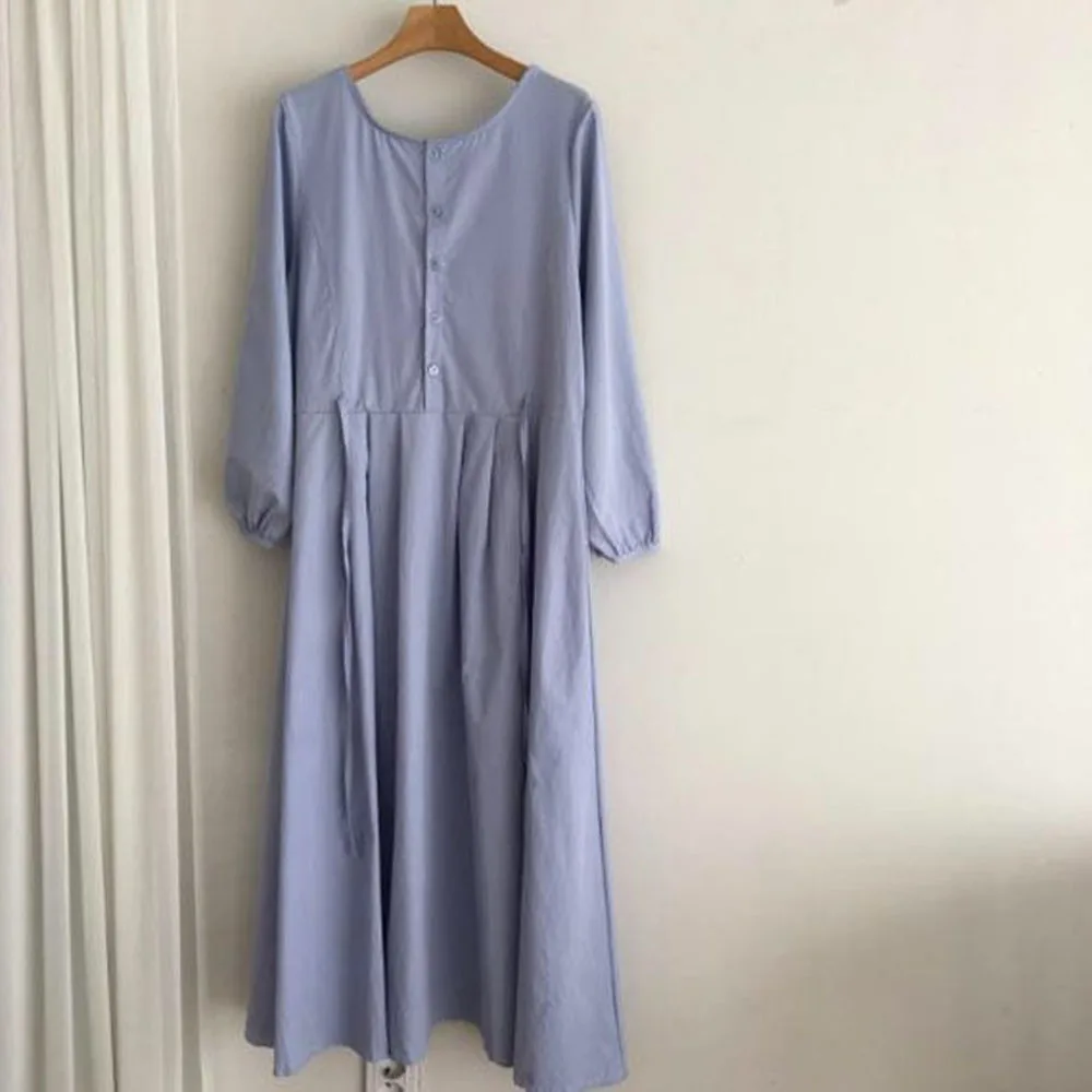 

Japanese Style Autumn New 2021 Solid Color Long Sleeve Round Neck High Waist Dress Bandage Women's Clothing Fashion Casual