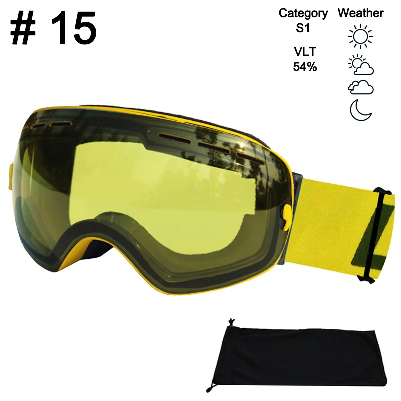 Color 15 Glasses LOCLE сферические лыжные очки Анти-туман двухслойные UV400 большие Лыжные маски сноуборд очки профессиональные лыжные очки - Цвет: Color 15 Glasses