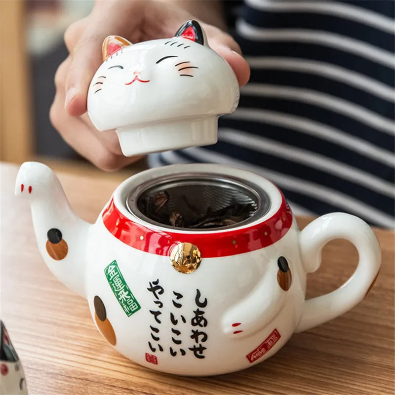 Симпатичный фарфоровый чайный набор с изображением кошки удачи в японском стиле