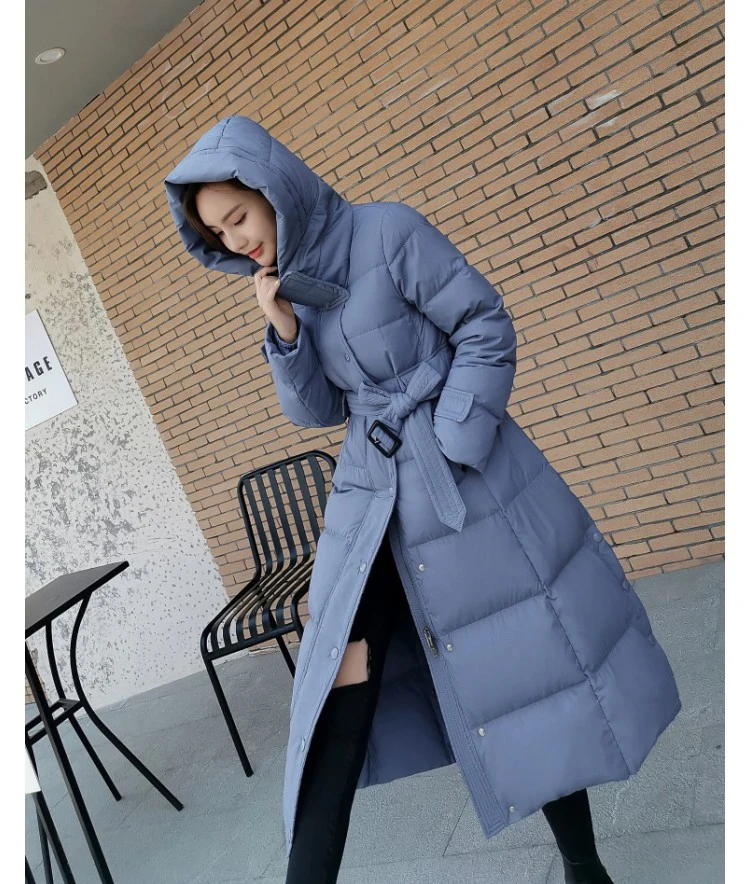 Длинный пуховик Женская куртка большого размера тонкий толстый с капюшоном