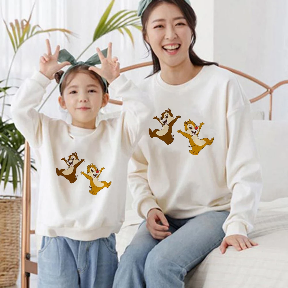 

Happy Chip And Dale Jump Printing Disney White Parent Child Sweatshirt Comfy Dropship Minimalist Family Pullover Harajuku Style