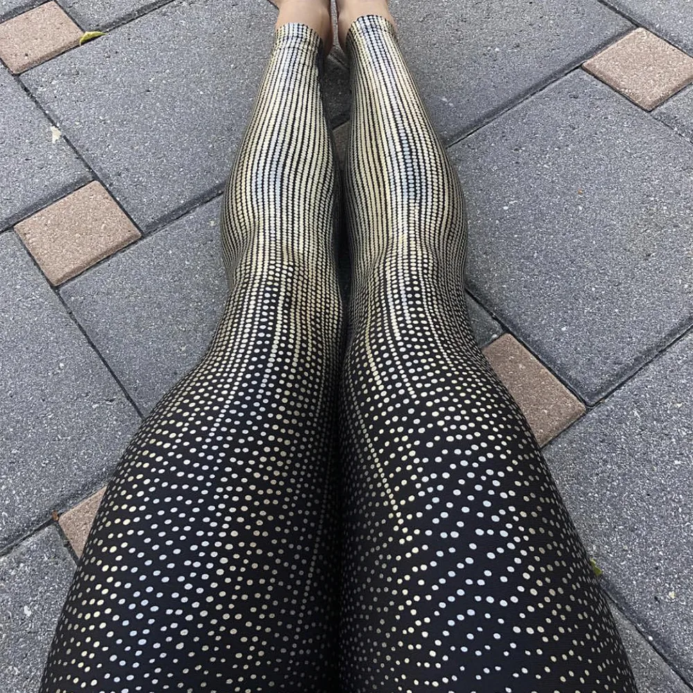 

Women Drip Drop Bronzing Print Leggings Exercise Fitness Leggings Black Polka Dot Fitness Pants Push up Workout Female Casual