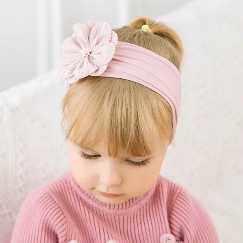 Младенческая Девочка сморщенный шифон Цветочные бисером эластичный обруч для