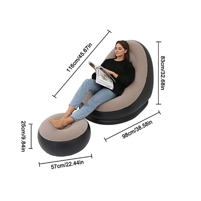 

BEAN BAG Lazy Sofa Inflatable Folding Recliner Outdoor Sofa Bed With Pedal Comfortable Flocking Single Sofa Chair Pile Coating