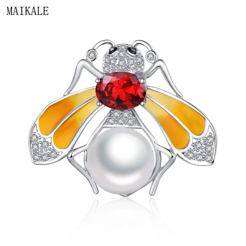 Женская Винтажная брошь в виде пчелы MAIKALE с жемчугом и цирконием подарочные