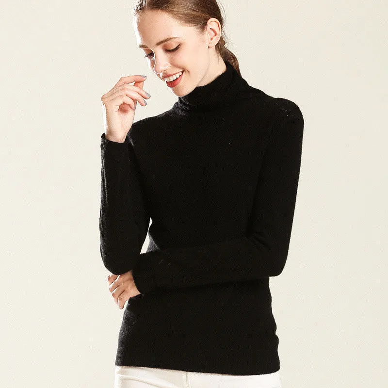 

Knit Sweater Women Turtleneck Cotton Office Lady Autumn and Winter High Collar Short Slim Hollow Stack Collar Pullover Base 2019