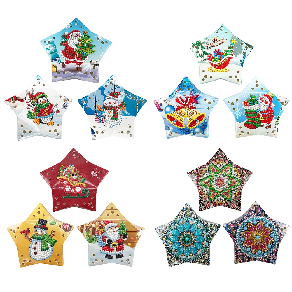 

LED Diamond Embroidery for Holiday Lighting Lamp Paper Pentagram Hanging LED Night Light Handmade Diamond Lamp