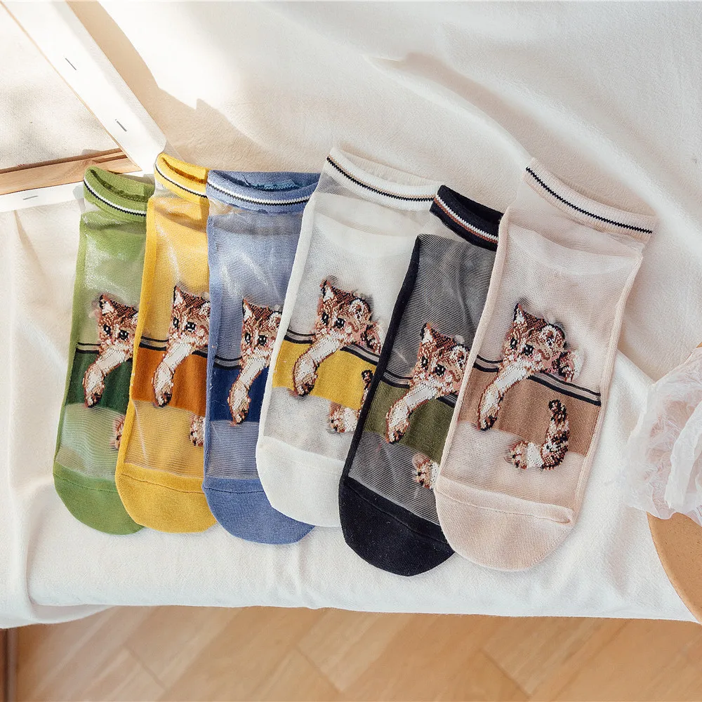 Новинка милые японские носки женские кристально прозрачные с закрытым носком