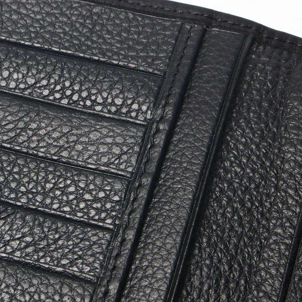 Мужской черный кошелек из 100% натуральной кожи с несколькими прострочками