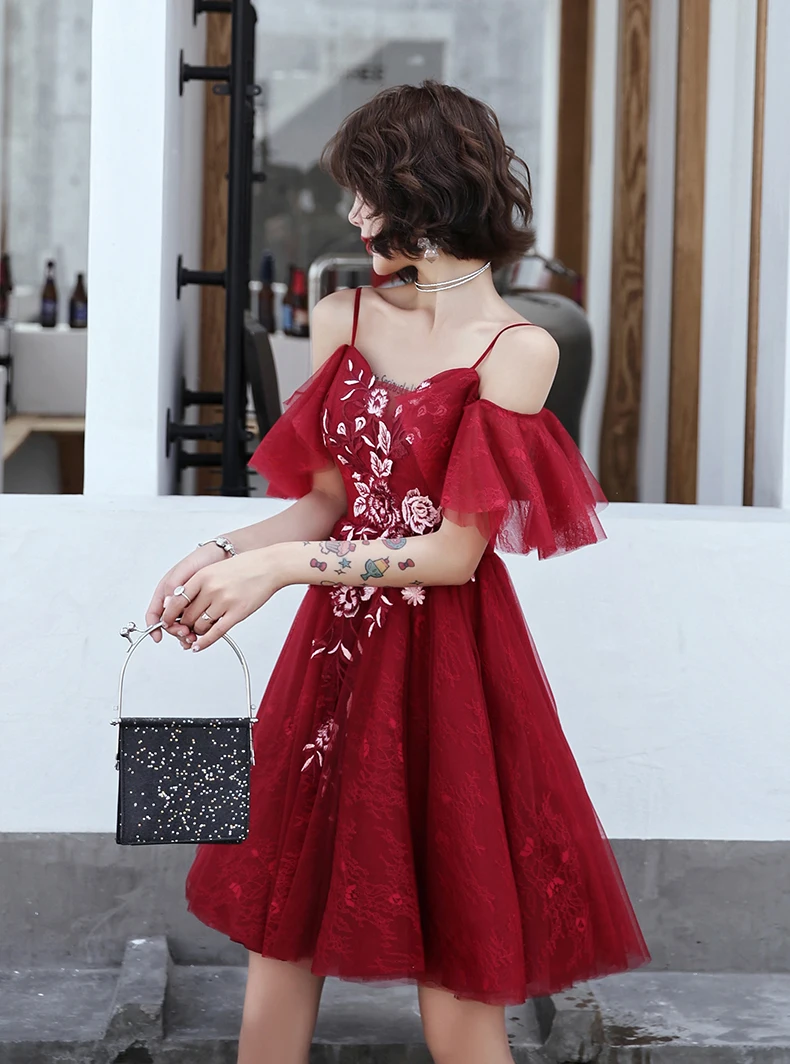 AnXin SH принцессы винный красный цветок кружева С НАБОРНЫМИ БРЕТЕЛЬКАМИ оборками