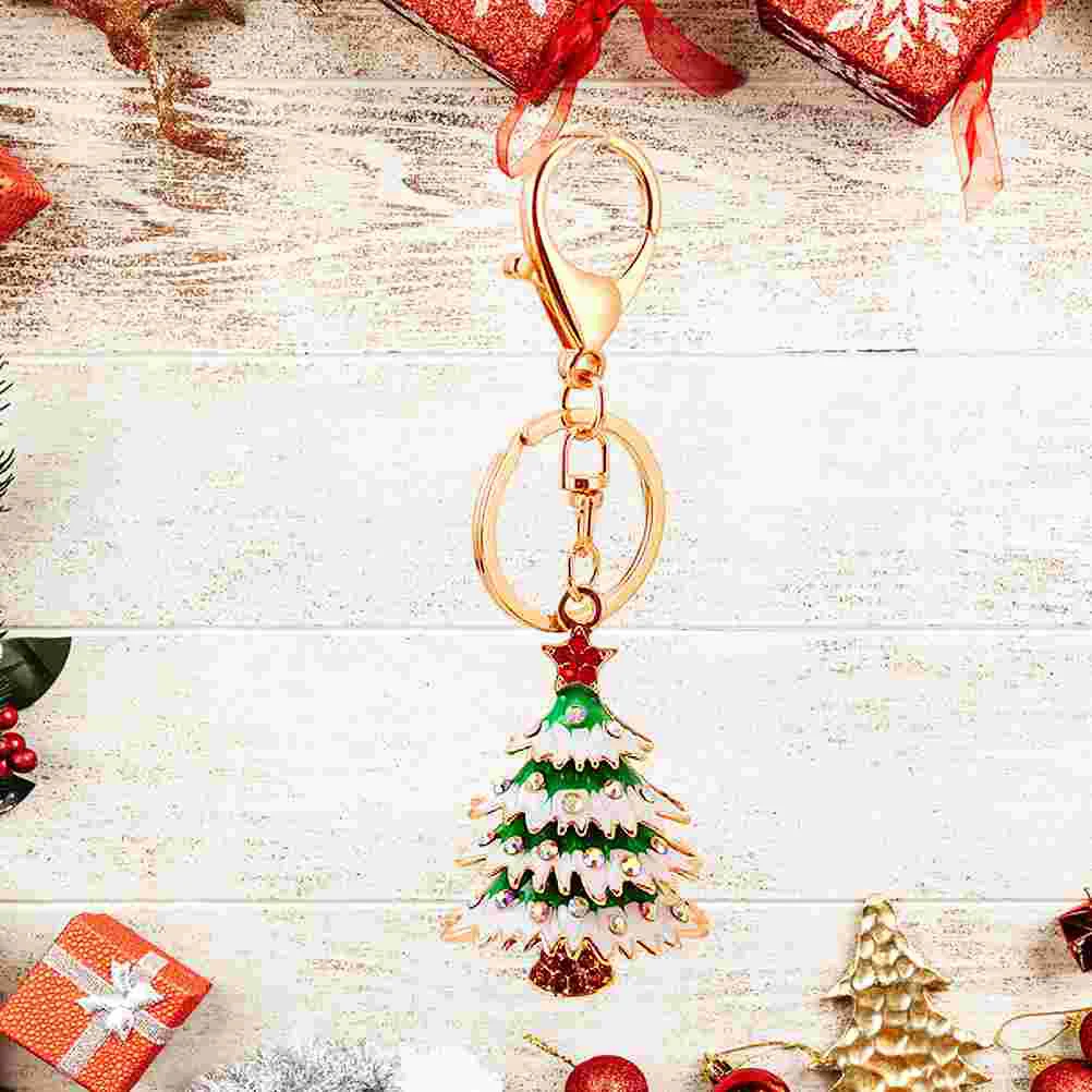 

Rhinestone Christmas Tree Keychains Christmas Metal Key Rings Pendant Ornaments Key Holder Christmas Party Supplies for Car Key
