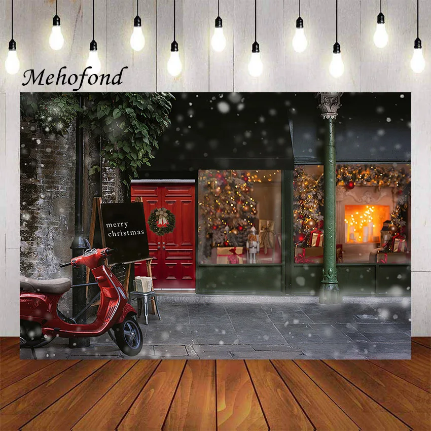 

Mehofond Photography Background Christmas Fireplace Glitter Winter Snow Window Gifts Newborn Kids Portrait Backdrop Photo Studio