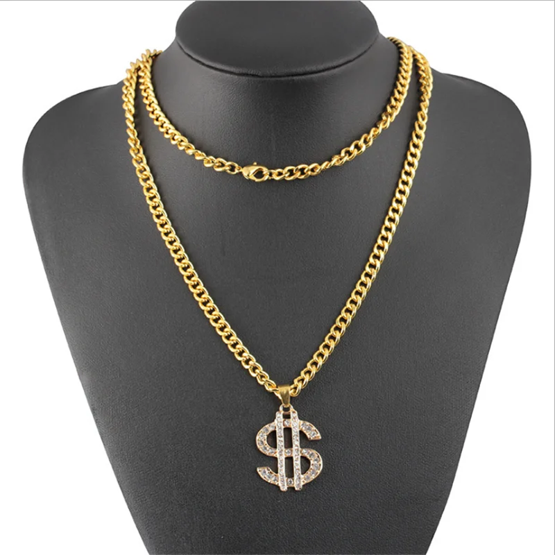 

Retro Fashion Bohemian Luxury Men and Women Inlaid Zircon Necklace Dollar Symbol $ Pendant Jewelry Jewelry Wholesale