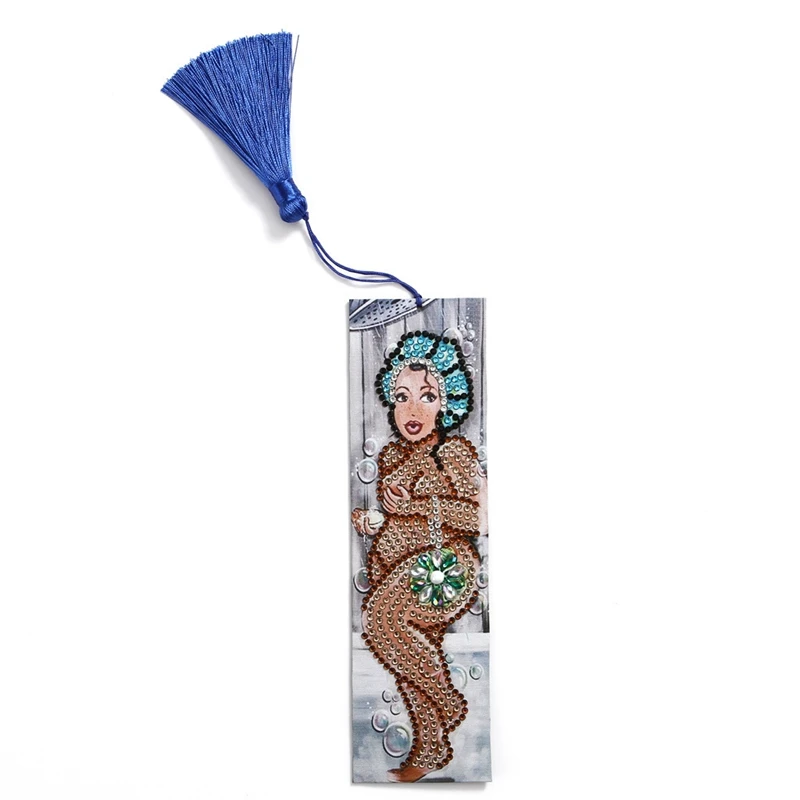 

PPYY-DIY Diamond Painting Bookmark, Painting By Numbers Kit, Embroidery Painting Tassel Leather Bookmark Set,Girl