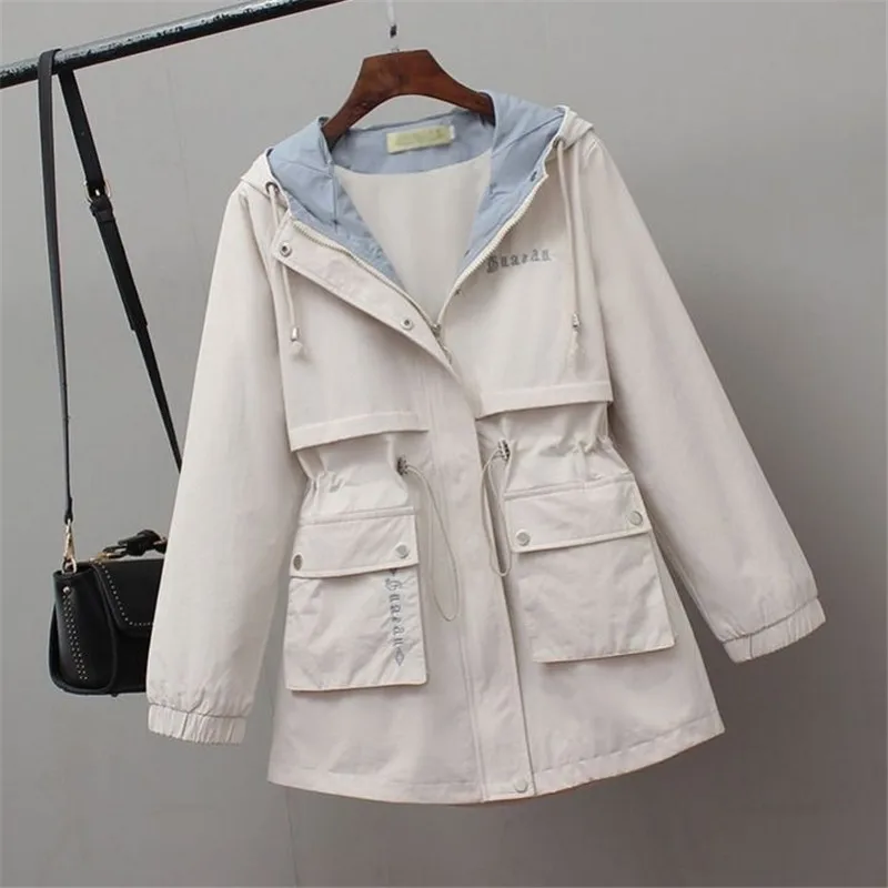 

Winter Coat Long sleeve Casual Hooded Jackets thin Women coat plus size Female outwear Windbreaker Pockets Drawstring Tops