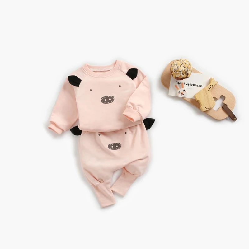 

Spring Fall Baby Sports Sweatshirt Set Simple Cute Animal Print Clothes Set
