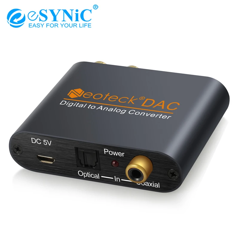 ESYNiC цифро аналоговый аудио конвертер DAC коаксиальный Оптический Toslink RCA R/L 3 5 мм