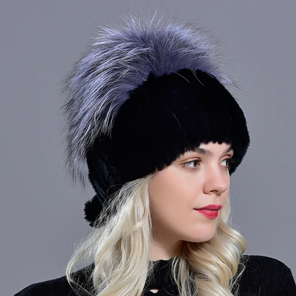 Зимние женские головные уборы Лисий помпон из меха кролика skullies beanies Теплые эластичные модные пушистые уличные шапки из натурального меха с 2 шариками - Цвет: Black