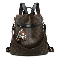 fashion cartoon backpack for girl female waterproof leather backpack bear laptop bag women school pencil case travel bag