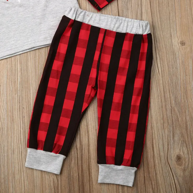 

2019 Brand Christmas Sets Toddler Kids Baby Girl Xmas Santa Tree Print Party Tops Plaid Pants Boy Outfits Clothes Set
