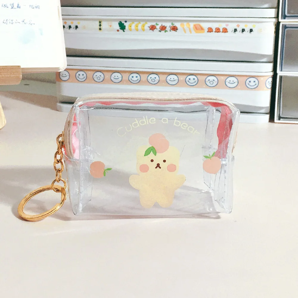 

Transparent Women Purse PVC Bear Peach Cherry Bag Mini Money Wallet Card Holder wallet ladies purse wallet Jelly Card Holder