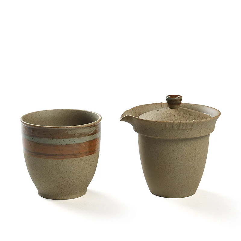 

Large Stoneware Quick Cup Travel Tea Set Retro One Pot One Cup Japanese Ceramic Teapot Tea Cup Gift Box WF5021402