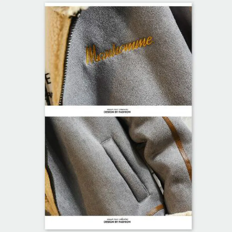 

Men's Winter Jacket New Coat Fur One Fashion Trend Lamb Wool Hooded Casual Cotton Jacket