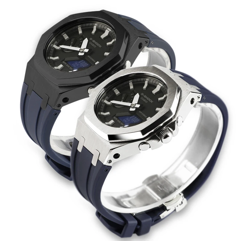 Band for GA2100 New 4rd Generation Rubber Strap and Metal Case ga2100 Stainless steel Watch Bracelet with Tool | Аксессуары для