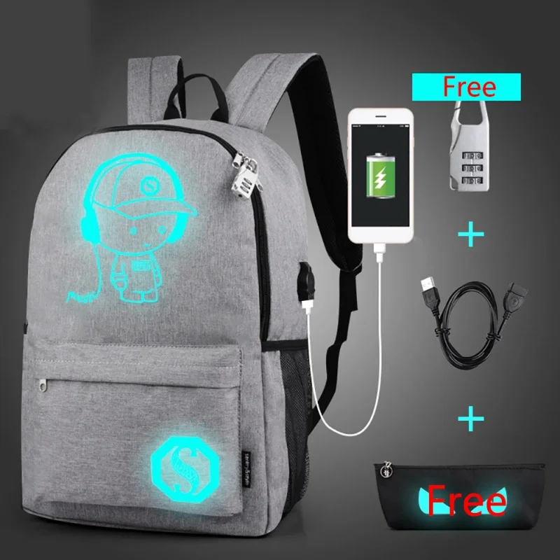 

Outdoor City Walking Backpack Student Luminous Animation Sport Bags For Teenager USB Charge Computer Anti-theft Laptop Backpack