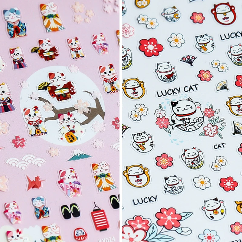 

1Pcs Cute Kimono Lucky Cat 3D Adhesive Nail Art Sticker 5D Soft Embossed Reliefs Nail Decoration Decals Wholesale Drop Shipping