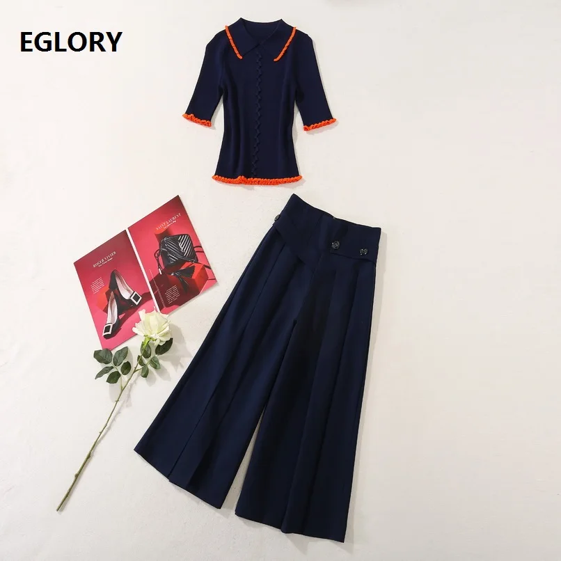 Женский комплект одежды из 2 предметов трикотажный свитер и брюки с широкими