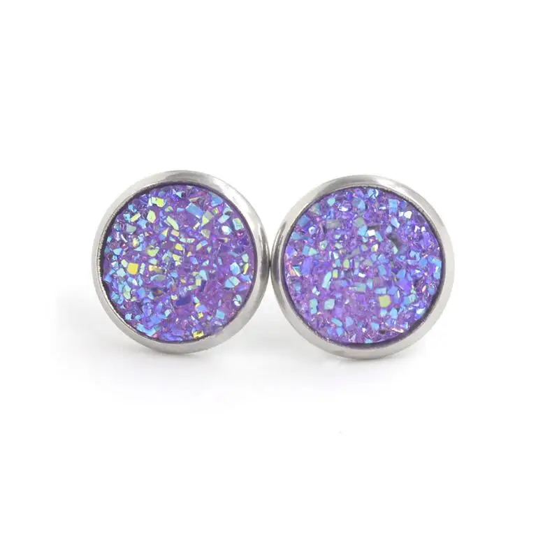 Круглые серьги-гвоздики с друзой из смолы 12 мм женские ювелирные изделия подарок