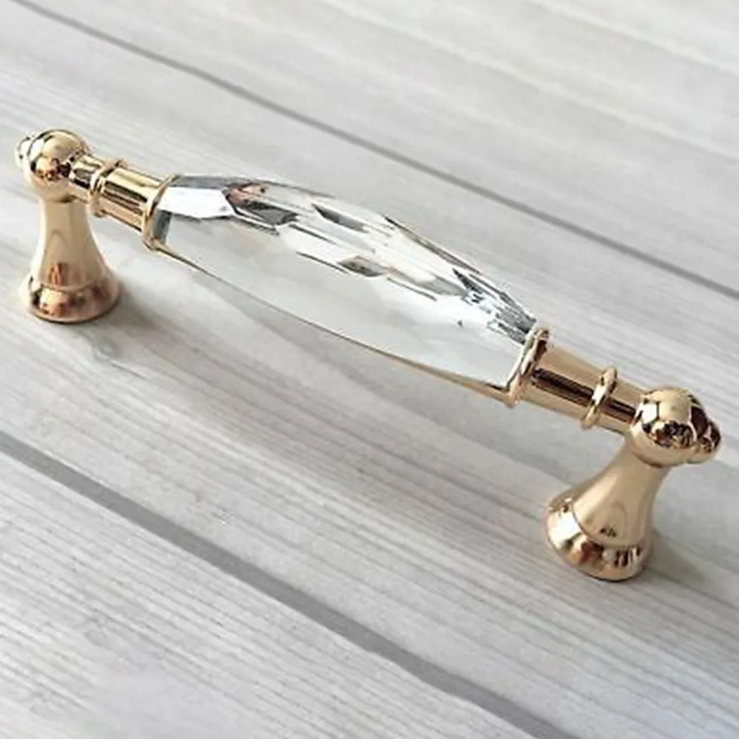

96/128mm Handles Accessories Cabinet Wardrobe Cupboard Glass Crystal Gold