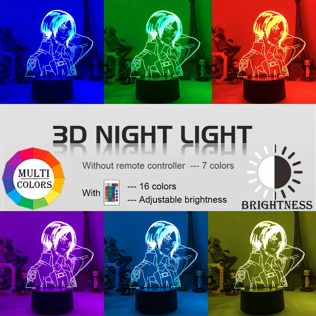 Акриловая 3d лампа атака на Титанов светильник для домашнего декора комнаты Hange Zoe