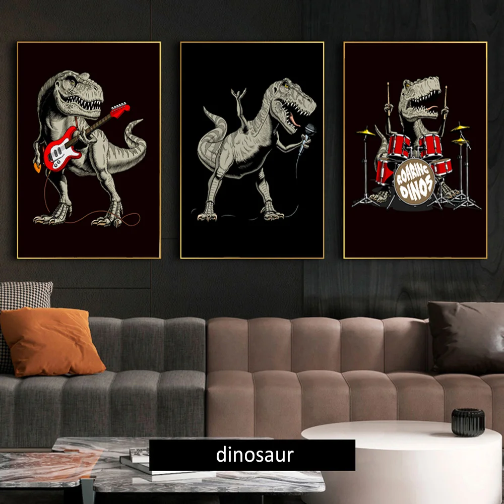 Динозавр суперзвезда рок-группа Настенный декор мультфильм постеры на холсте